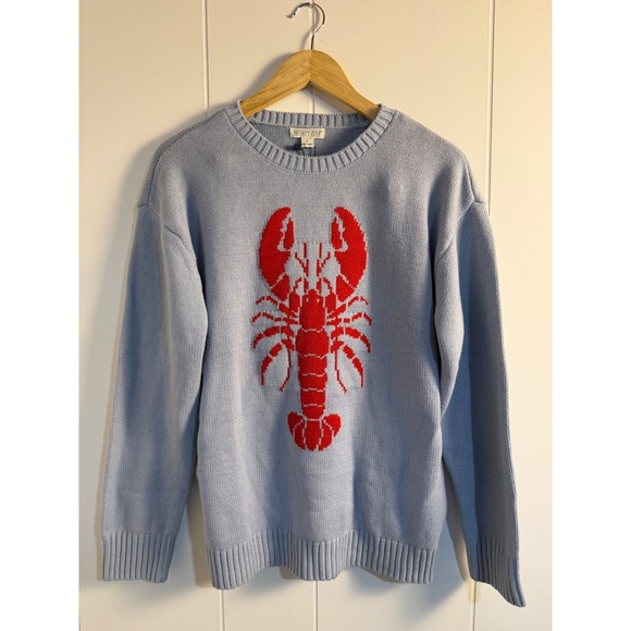 Mighty Fine Sweaters - Coastal Fisherman Lobster Sweater Large Light Blue NWT Nautical Crewneck